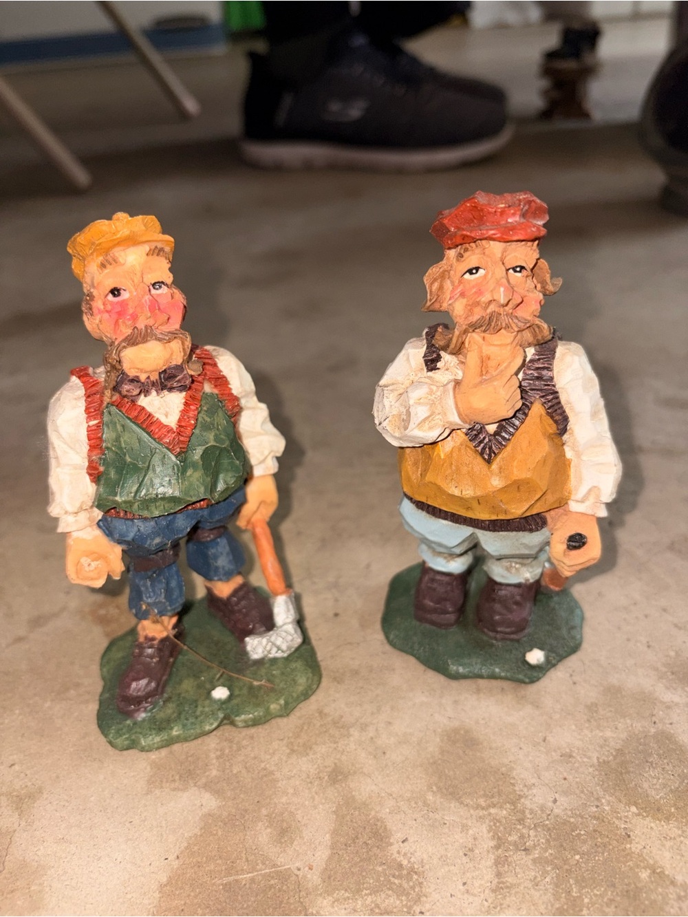 Hand-Carved Folk Golfer Gnome Pair - Multicolor